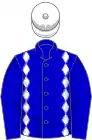 Blue, white diamond braces and cap