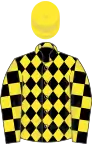 Black and yellow diamonds, checked sleeves, yellow cap