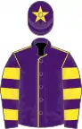 Purple, yellow seams, hooped sleeves and star on cap