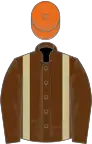 Brown, Beige braces, Orange cap