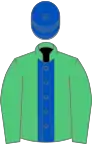 Emerald green, royal blue stripe and cap