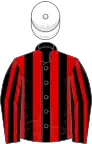 Black and red stripes, white cap