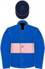 Royal blue, pink hoop, dark blue cap