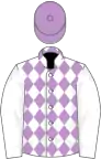 White and mauve diamonds, white sleeves, mauve cap