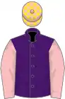 Purple, pink sleeves, pink and yellow check cap