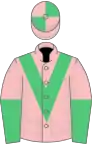 Pink, emerald green chevron, halved sleeves, quartered cap