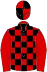Red and black check, red sleeves, quartered cap