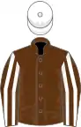 Brown, white striped sleeves, white cap