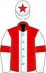 Red, white stripe, white sleeves, red armlets, white cap, red star
