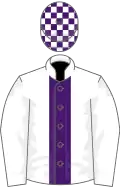 White, purple panel, check cap