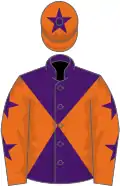 Purple and orange diabolo, orange sleeves, purple stars, orange cap, purple star