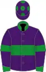 Purple, green hoop, armlets, collar, cuffs and spots on cap