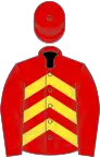 RED and YELLOW CHEVRONS, red sleeves and cap