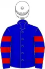 Blue, red hooped sleeves, white cap