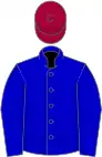 Blue, dark red cap