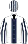 White, Dark Blue stripe, striped sleeves and cap