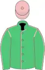 Emerald green, pink seams, pink cap