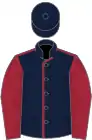 Dark blue, maroon seams and sleeves