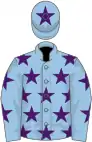 Light blue, purple stars, purple star on cap