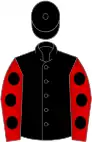 Black, red sleeves, black spots
