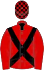 RED, black cross sashes, black and red check cap