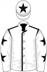 White, black seams, white sleeves, black stars, white cap, black star