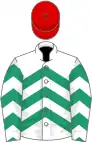 White and emerald green chevrons, red cap