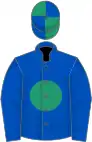 Royal blue, emerald green disc, emerald green and royal blue quartered cap