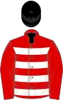 RED and WHITE HOOPS, red sleeves, black cap