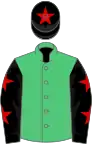 EMERALD GREEN, black sleeves, red stars, black cap, red star