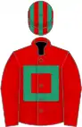 RED, emerald green hollow box, striped cap