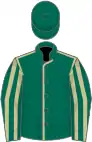 Dark green, beige seams, striped sleeves, dark green cap