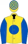 YELLOW, royal blue disc and sleeves, hooped cap
