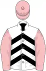 White and black chevrons, pink sleeves and cap