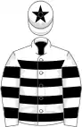White and black hoops, white cap, black star