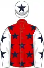 Red, dark blue stars, white sleeves, blue stars, white cap, blue star