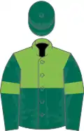 Pale green, dark green hoop, dark green sleeves, pale green armlets, dark green cap