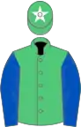 EMERALD GREEN, royal blue sleeves, emerald green cap, white star