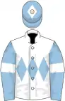 White, soft blue triple diamond, soft blue sleeves, white armlets, soft blue cap, white diamond