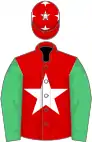 Red, white star, emerald green sleeves, red cap, white stars