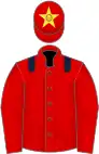 Red, dark blue epaulets, yellow star on cap