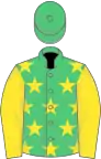 Emerald green, yellow stars, yellow sleeves, emerald green cap