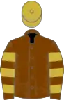 Chocolate, old gold hooped sleeves, old gold cap