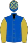 Royal blue, old gold sleeves, hooped cap