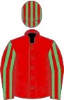 Red, emerald green striped sleeves and cap