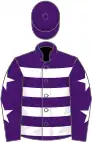 Purple, white hoops, purple sleeves, white stars