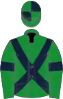 Green, dark blue cross-belts and armlets, quartered cap