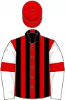 Red and black stripes, white sleeves, red armlets, red cap