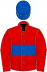 Red, royal blue hoop, royal blue cap