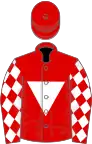 Red, white inverted triangle and diamonds on sleeves